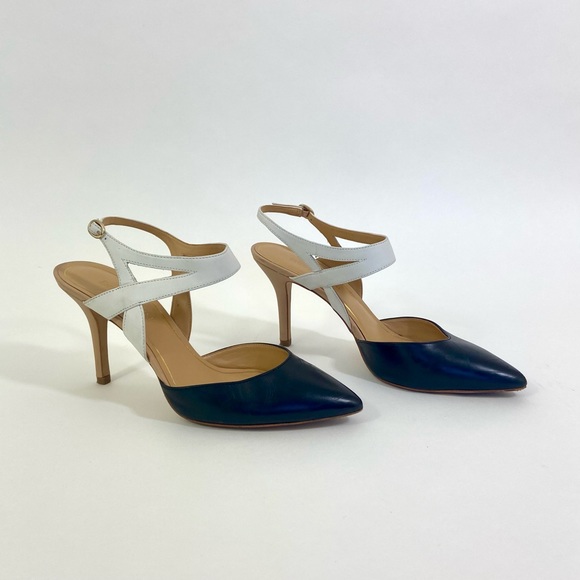 Pointy Black Toe Heels with White Leather Straps - Picture 9 of 9